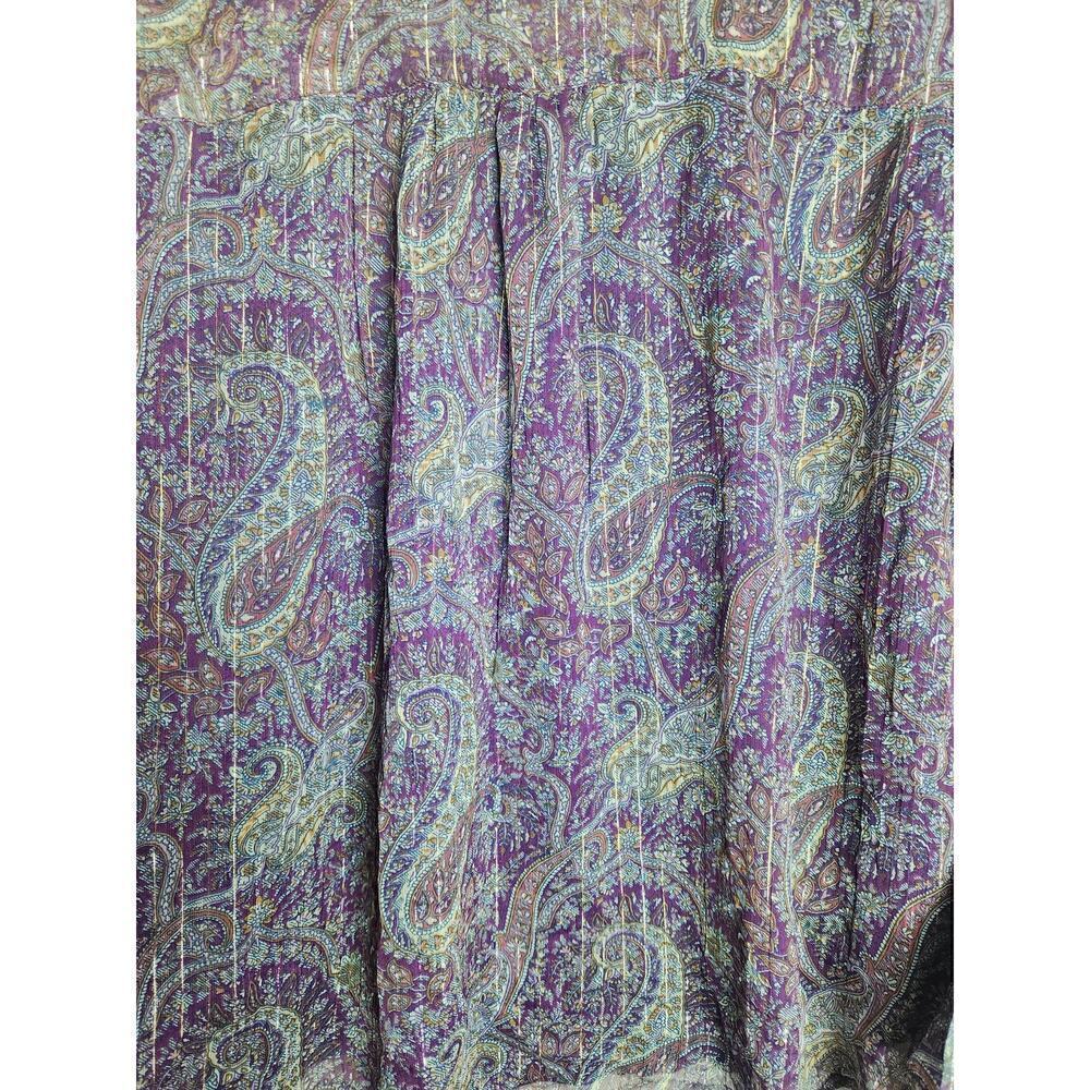 BOG Collective Band of Gypsies sheer ruffle sleeve shirt sz L Paisley metallic - Picture 5 of 9